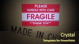  Presentation with china - Cool new PPT theme with box with a fragile sticker backdrop and a tawny brown colored foreground
