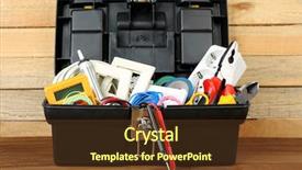  Presentation with electrician - Colorful presentation design enhanced with box with electrician tools backdrop and a tawny brown colored foreground
