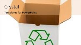  Presentation with recycling - PPT theme consisting of box with recycling sign isolated on white background background and a yellow colored foreground