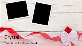  Presentation with gift ribbon - Amazing slide deck having box with ribbon over wooden backdrop and a coral colored foreground