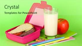  Presentation with lunch box - Audience pleasing PPT theme consisting of box with sandwich apple milk backdrop and a mint green colored foreground