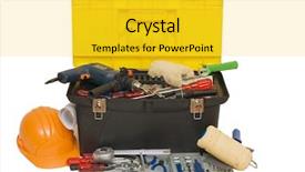  Presentation with steel - Slide set having box with the tool isolated background and a yellow colored foreground