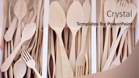  Presentation with rustic wood wooden frame - Beautiful theme featuring kitchen tools - box with wooden cutlery backdrop and a soft green colored foreground