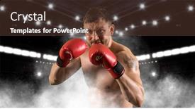  Presentation with red banner - Cool new presentation theme with boxer-in-red-gloves-sports backdrop and a tawny brown colored foreground