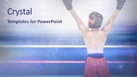  Presentation with boxing ring - Presentation theme featuring boxer posing after victory against composite image of boxing ring background and a sky blue colored foreground