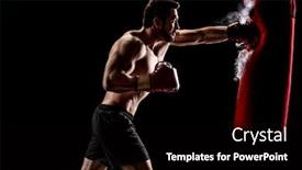  Presentation with boxer - Amazing presentation theme having boxer punching a bag with dust particles coming out over a black background backdrop and a black colored foreground