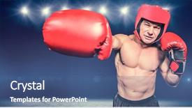  Presentation with landscape desert - PPT theme with boxer punching against black background against desert landscape background and a ocean colored foreground