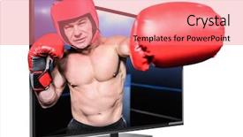  Presentation with boxing ring - Amazing PPT theme having boxer punching against black background against composite image of boxing ring backdrop and a coral colored foreground