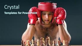  Presentation with boxer - PPT theme with boxer-stuggling-with-chess-game background and a wine colored foreground