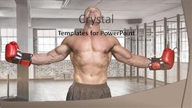  Presentation with boxer - PPT theme with boxer with arms outstretched against gym background and a light gray colored foreground