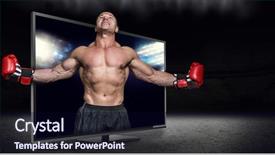  Presentation with boxer - Audience pleasing theme consisting of stand up tv - boxer with arms outstretched backdrop and a wine colored foreground