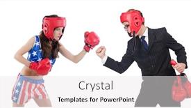  Presentation with boxer - Colorful slide deck enhanced with boxer woman and businessman isolated on white backdrop and a white colored foreground