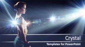 Presentation with boxing ring - Slide deck having boxer woman standing on ring background and a ocean colored foreground