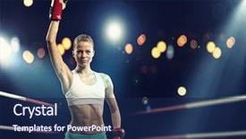  Presentation with boxing ring - Slide set enhanced with boxer woman standing on ring background and a navy blue colored foreground