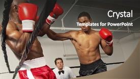  Presentation with referee - Audience pleasing PPT theme consisting of boxers fighting in ring backdrop and a dark gray colored foreground