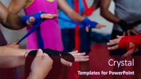  Presentation with bandages - Cool new PPT theme with boxers wrapping bandages on hands in fitness studio backdrop and a wine colored foreground