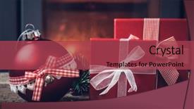  Presentation with kittens christmas holiday red christmas - PPT theme consisting of boxes against a fireplace - holiday background and a  colored foreground