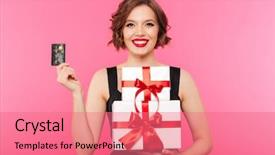  Presentation with black girl sexy fashionable mulatto - PPT theme having boxes and a credit card background and a coral colored foreground