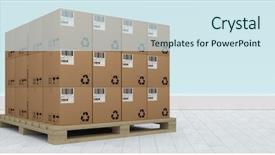  Presentation with pallet - Beautiful slide set featuring boxes arranged on wooden pallet backdrop and a sky blue colored foreground