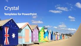  Presentation with melbourne - Beautiful PPT theme featuring boxes at brighton beach melbourne backdrop and a teal colored foreground