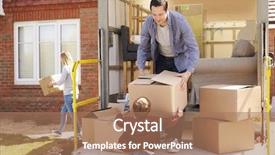  Presentation with moving - PPT theme enhanced with boxes from removal truck background and a coral colored foreground