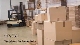  Presentation with forklift - Colorful PPT theme enhanced with boxes in a large backdrop and a coral colored foreground