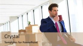  Presentation with boxes - Colorful PPT layouts enhanced with boxes in background at office backdrop and a coral colored foreground