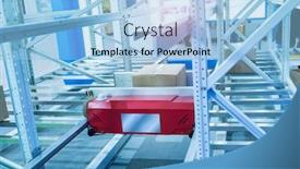  Presentation with cells - Theme having boxes in the cells of the automated warehouse metal construction warehouse shelving background and a light blue colored foreground