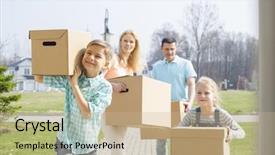 Presentation with moving - PPT layouts enhanced with boxes moving into new house background and a  colored foreground