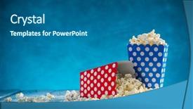  Presentation with blue eyes technology close up - Slide deck enhanced with boxes of popcorn on blue background and a gray colored foreground