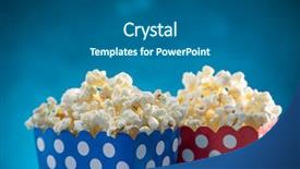  Presentation with blue eyes technology close up - Colorful presentation design enhanced with boxes of popcorn on blue backdrop and a  colored foreground