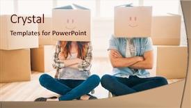  Presentation with thinking heads - Presentation featuring boxes on heads housewarming background and a lemonade colored foreground