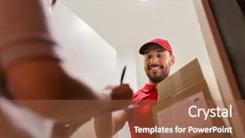  Presentation with shipping - Audience pleasing presentation design consisting of boxes to customer signing form backdrop and a tawny brown colored foreground