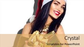  Presentation with sexy santa woman red - Cool new presentation theme with gold ribbon sales - beauty christmas fashion model girl backdrop and a yellow colored foreground