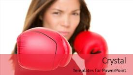  Presentation with sportswoman boxing woman - PPT layouts featuring boxing business woman punching towards background and a red colored foreground
