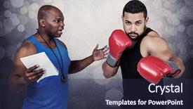  Presentation with coach - PPT theme with boxing coach with his fighter against grey background and a tawny brown colored foreground