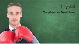  Presentation with green chalkboard - Colorful presentation theme enhanced with boxing gloves against green chalkboard backdrop and a ocean colored foreground
