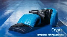  Presentation with boxing ring - Theme with boxing gloves on the floor of the ring background and a ocean colored foreground
