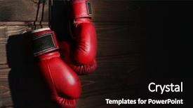  Presentation with boxing ring - Audience pleasing PPT theme consisting of boxing gloves on wooden background backdrop and a black colored foreground
