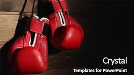  Presentation with pink boxing gloves - PPT theme enhanced with boxing gloves on wooden background background and a black colored foreground