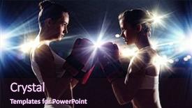  Presentation with boxer - PPT layouts enhanced with boxing ring - two boxer women in gloves background and a wine colored foreground