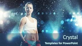  Presentation with boxing ring - Colorful presentation design enhanced with boxing ring - young pretty boxer woman standing backdrop and a ocean colored foreground