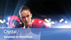  Presentation with boxer - PPT theme with boxing sport - young pretty boxer woman standing background and a  colored foreground