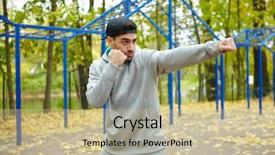  Presentation with young athletes box jumping - Slide deck with boxing with concentration in street background and a  colored foreground