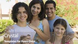  Presentation with parents - PPT theme having boy 13-15 holding camcorder standing outdoors with sister 7-9 and parents portrait background and a violet colored foreground