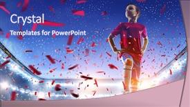  Presentation with champion - Colorful presentation design enhanced with boy 3d - little soccer champion mixed media backdrop and a navy blue colored foreground