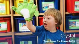  Presentation with down syndrome - PPT layouts with boy-5-6-with-down background and a ocean colored foreground