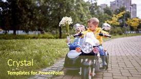  Presentation with driving - Amazing slide set having boy-and-a-girl-driving backdrop and a tawny brown colored foreground