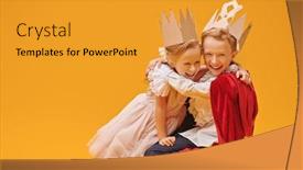  Presentation with hug - Presentation theme consisting of boy-and-a-girl background and a gold colored foreground