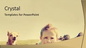  Presentation with filter - Theme with boy and a tiny chihuahua in the grass toned with a retro vintage instagram filter app or action effect background and a lemonade colored foreground